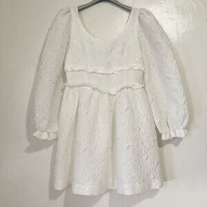 SHRIMPS Floral Jacquard Babydoll Silk Blend Mini Dress in White Size UK 12/ US 8